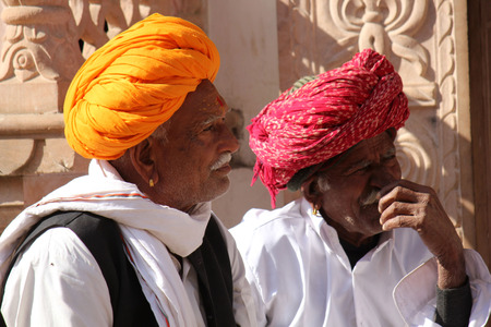 Pushkar, India, November 28, 2012: Senior Indian Man with orange turbanのeditorial素材