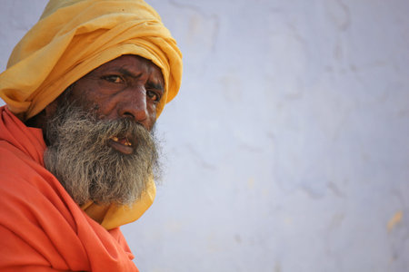 Pushkar, India, Senior Indian Man with orange turban