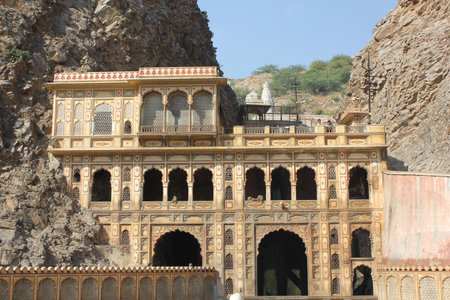 Jaipur, India, November 30, 2012: Galta Temple (or the Monkeys temple).Galtaji is an ancient Hindu pilgrimage site in the town of Khania-Balaji, about 10km away from Jaipur, in the Indian state of Rajasthanのeditorial素材
