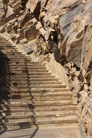 Jaipur, India: Stair architectural detail of Galta Temple (or the Monkeys temple).Galtaji is an ancient Hindu pilgrimage site in the town of Khania-Balaji, about 10km away from Jaipur, in the Indian state of Rajasthanのeditorial素材