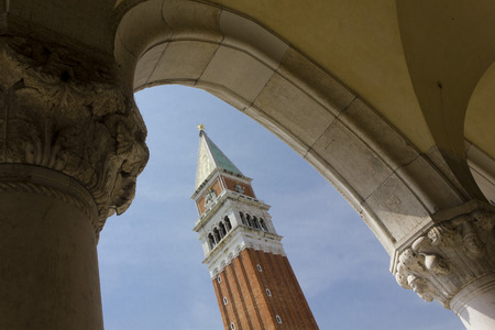 Venice, Italy, June 4 2014: St.Mark Belltower architectural detail. It is the bell tower of St Markのeditorial素材