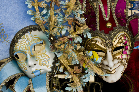 Typical Venetian Carnival Masks in a Market in the Veneto Region of Italyの写真素材