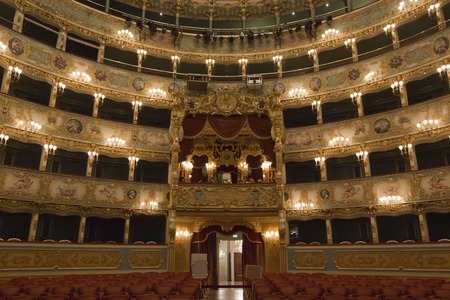 Venice, Italy: Interior of La Fenice Theatre. Teatro La Fenice, \"The Phoenix\", is an opera house, one of the most famous and renowned landmarks in the history of Italian theatreのeditorial素材