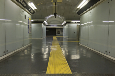 Naples, Italy: Naples underground, Museo station. Detail of the corridor to arrive at the platform.のeditorial素材