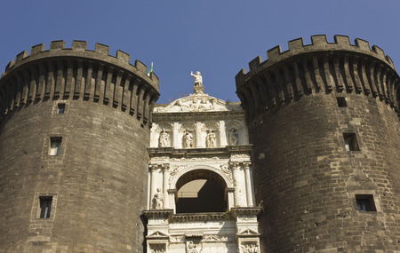 Castel dell Ovo, Naples, Italy, towers close upのeditorial素材