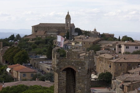 Montalcino, Italy: View of Montalcino city from its Castle, an ancient building symbol of the cityのeditorial素材