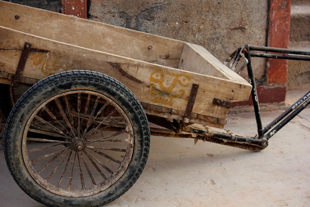 DELHI, INDIA: Old cart parked in Delhi, with hindu scriptsのeditorial素材