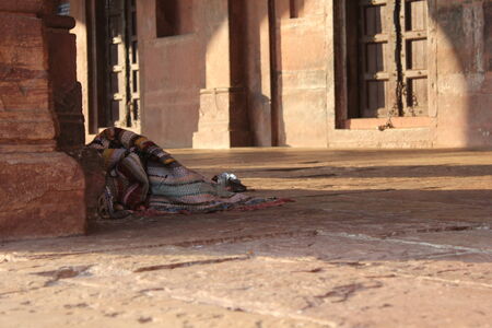 Fatehpur Sikri, India, abandoned blanket on the floorのeditorial素材