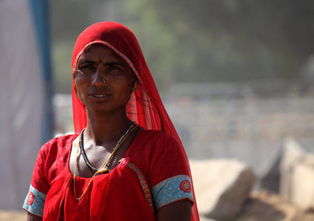 Pushkar, India: Indian woman at Pushkar fair, in the Indian Rajasthan stateのeditorial素材