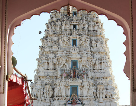 PUSHKAR, INDIA: Architectural detail of the Sri Rama Vaikuntha Temple in Pushkar, Indiaのeditorial素材