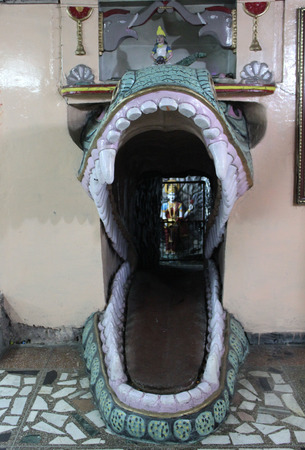 DELHI, INDIA - DEC 1: Inside the Hanuman Temple,  monkey-man god of the Hindu religion, crocodile mouth on December 1 2012のeditorial素材