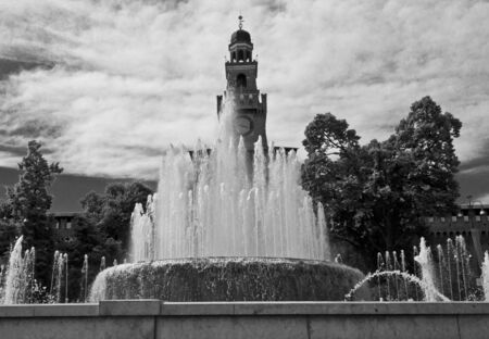 Milan, Italy, May 9 2014. Milan Sforza Castle main fountain.のeditorial素材
