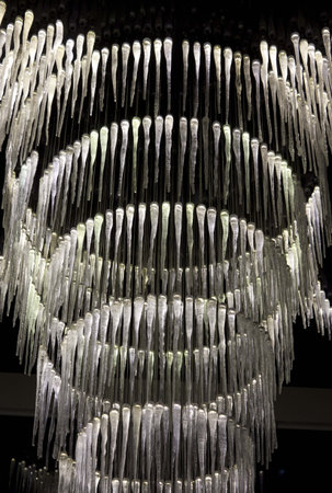 MILAN, ITALY - APR 9: Beautiful suspension lights installation by Reflex at Milan Furniture Fair on April 9 2014のeditorial素材