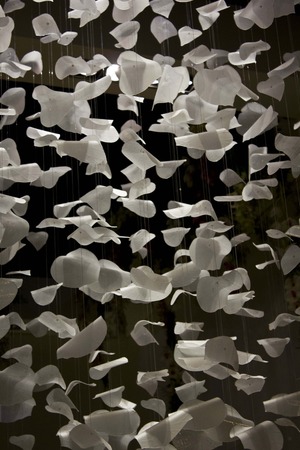 MILAN, ITALY - APR 9: Beautiful suspension lights installation by Reflex at Milan Furniture Fair on April 9 2014のeditorial素材