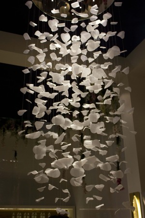 MILAN, ITALY - APR 9: Beautiful suspension lights installation by Reflex at Milan Furniture Fair on April 9 2014のeditorial素材