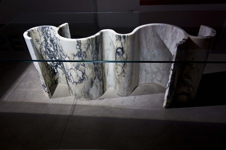 MILAN, ITALY - APR 11: Onda table by Cini and Stefano Boeri,  during the exhibition Solid Senses, where marble meets art and technology, at Salone del Mobile di Milano, on April 11 2014のeditorial素材