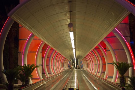 LAS VEGAS, USA - AUG 5: Way in to Ballys in Las Vegas, with a colorful tunnel to enter in it, on August 5 2013のeditorial素材