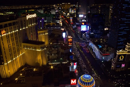 LAS VEGAS, USA - AUGUST 6: View from the top of Paris Tower of Las Vegas and its strip at night, on August 6 2013のeditorial素材