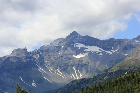 MADESIMO, ITALY - AUG 21: Overview of the peek of a mountain in summer season, with its glacierのeditorial素材