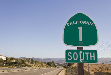 CALIFORNIA, USA - AUG 15 2013: California highway 1 green sign on the streetの写真素材
