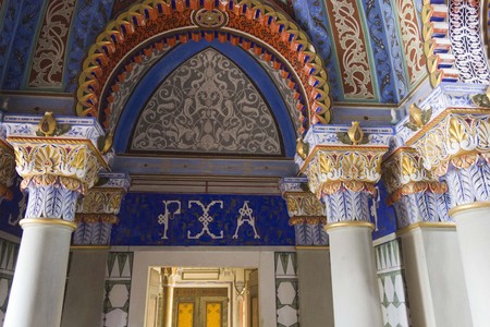 REGGELLO, ITALY - MAY 2 2015: Columns detail and the text PXA inside the Sammezzano Castle in Tuscany, Italyのeditorial素材