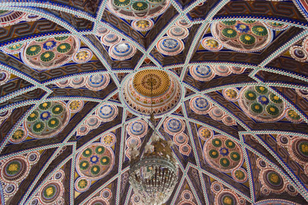 REGGELLO, ITALY - MAY 2 2015: Close up detail of the ceiling of the Octagon Room in Sammezzano...
