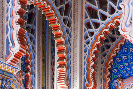REGGELLO, ITALY - MAY 2 2015: Close up detail of decorative archs in Oriental Style inside the...