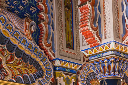 REGGELLO, ITALY - MAY 2 2015: Close up detail of decorative column and wall in Oriental Style inside the Italian Sammezzano Castle, in Tuscanyのeditorial素材