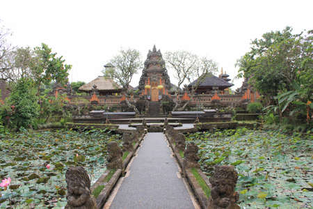 BALI, INDONESIA - JULY 6 2012: Bali Saraswati Temple in Bali, Ubud region, Indonesia, in a dull dayのeditorial素材