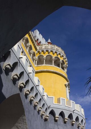 Tower close up of the Pena National Palace in Sintra, Portugalのeditorial素材