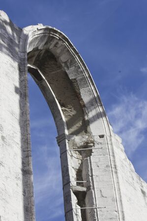 LISBON, PORTUGAL - OCTOBER 25 2014: Close up detail of an arched window of the Convento do Carmo in Lisbon, damaged by the earthquakeのeditorial素材