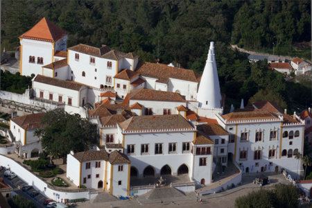 SINTRA, PORTUGAL - OCTOBER 25 2014: View from the top of the hill of Sintra National Palace in Portugalのeditorial素材