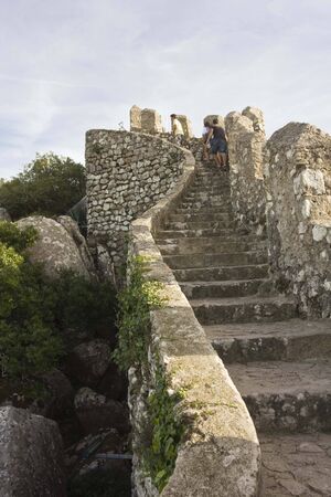 SINTRA, PORTUGAL - OCTOBER 25 2014: people climbing the stone staircase of Sintra Castle of the Moors, Portugalのeditorial素材
