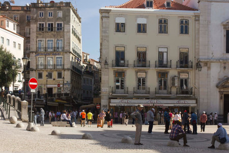 LISBON, PORTUGAL - OCTOBER 26 2014: Largo de Sao Domingos square in Lisbon with people aroundのeditorial素材