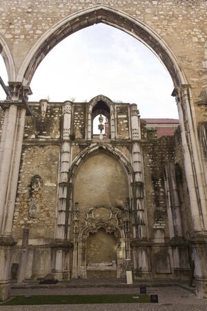 LISBON, PORTUGAL - OCTOBER 24 2014: Archs in Carmo convent in Lisbon, roofless due to the earthquakeのeditorial素材