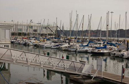 LISBON, PORTUGAL - OCTOBER 24 2014: Doca do Bom Sucesso port in Belem, Lisbon, Portugalのeditorial素材