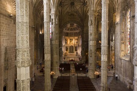 LISBON, PORTUGAL - OCTOBER 24 2014: Church interiors of the Jeronimos Monastery in Lisbon. View from the top.のeditorial素材