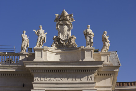 ROME, ITALY - DECEMBER 31 2014: Architectural close up of Alexander VII monument on the top of St.Peters Basilica in Rome, Italyのeditorial素材