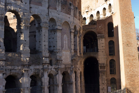 ROME, ITALY - JANUARY 1 2015: Close up of the outer and inner walls of Colosseum in Rome, Italyのeditorial素材