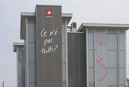 MILAN, ITALY - JUNE 29 2015: Switzerland Pavilion Facade at Expo 2015 in Milan, architectural viewのeditorial素材