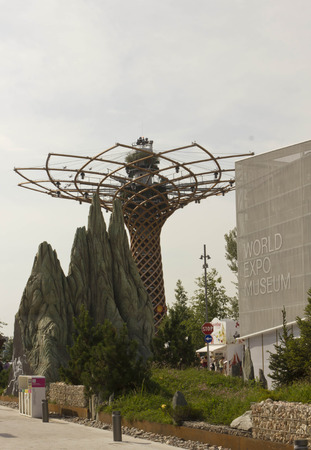MILAN, ITALY - JUNE 29 2015: Street view of "Tree of Life" at Expo 2015 in Milan, Universal exhibition on the theme of food, June 29 2015のeditorial素材