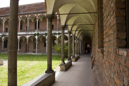 MILAN, ITALY - APRIL 14 2015:  Aisle of the "Lavatory cloister" of the UniversitÃ  Statale (State University) ancient building in Milan, Italyのeditorial素材
