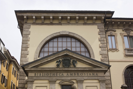 MILAN, ITALY - APRIL 16 2015: Architectural close up of Biblioteca Ambrosiana building in Milan, historic library in the city centreのeditorial素材