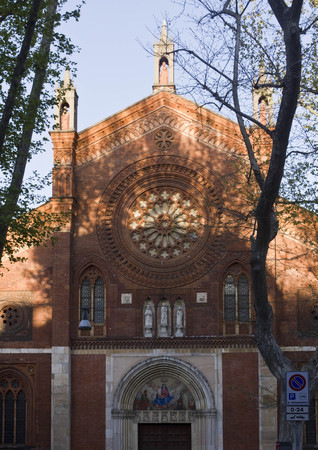 MILAN, ITALY - APRIL 13 2015: Frontal view of San Marco Basilica in Milan, Italyのeditorial素材
