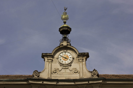 MILAN, ITALY - APRIL 16 2015: Internal couryard of Palazzo Litta in Milan, view of the tower clockのeditorial素材