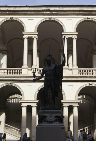 MILAN, ITALY - APRIL 14 2015: Accademia di Brera courtyard in Milan, with Napoleon Statue and some people aroundのeditorial素材