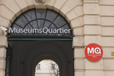 VIENNA, AUSTRIA - JANUARY 3 2016: Architectural detail of the entrance gate of the museum quartier in Vienna, Austriaのeditorial素材