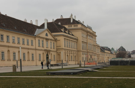 VIENNA, AUSTRIA - JANUARY 3 2016: View from the street of the Museum Quartier building in Vienna, with few people aroundのeditorial素材