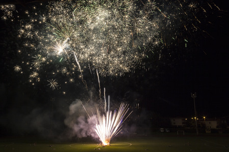 LASTRA A SIGNA, AUGUST 31 2015: Fireworks in the Tuscan City of Lastra a Signa, at the football field, for celebrating the end of the summerのeditorial素材