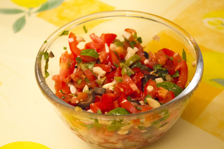 MASSA, ITALY - AUGUT 23 2015: fresh homemade sauce for pasta, vegetarian with pine nuts, tomatoes, basil and olivesのeditorial素材